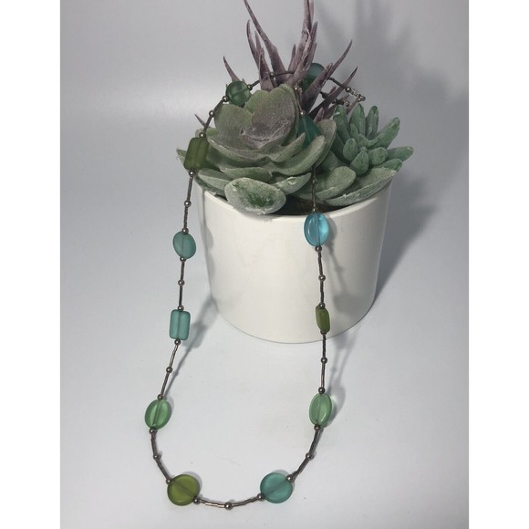 Vintage Artisan 925 Sterling Silver Art Glass Bead Necklace - Picture 3 of 8